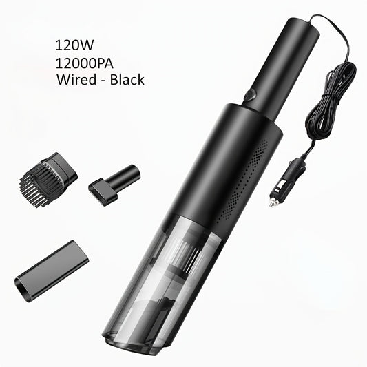 Home Car Vacuum Cleaner, 120W 12000Pa Rechargeable Handheld Black Wired Charging Multi-function Cleaning Accessories For Car Interior Home